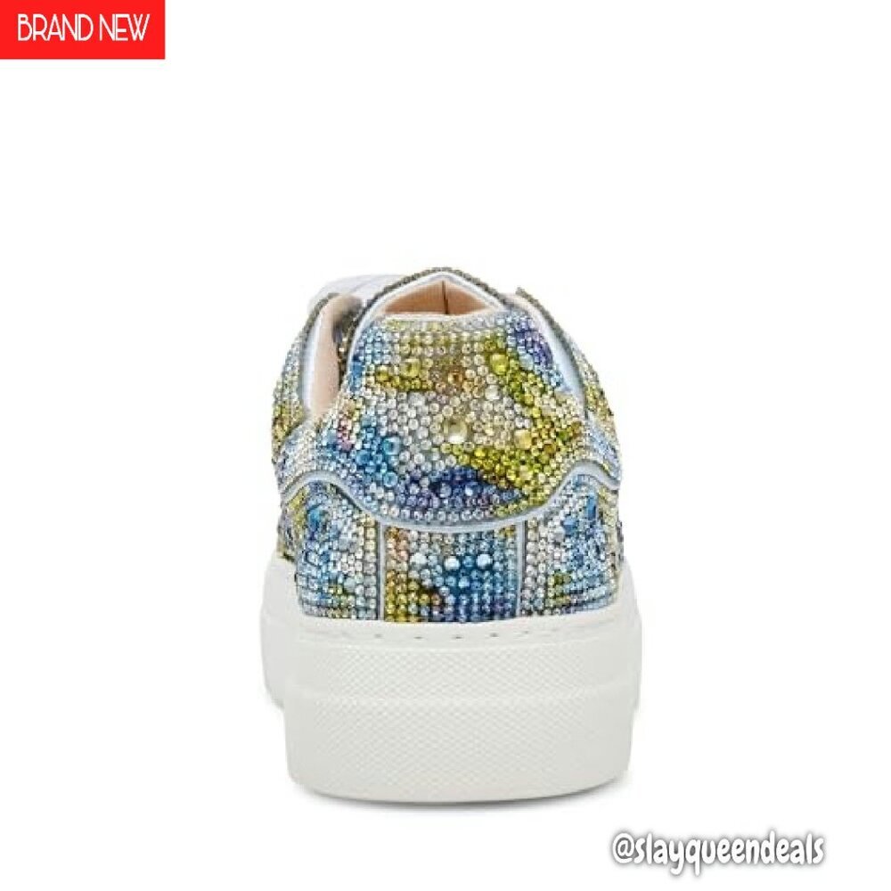 Rhinestone Platform Sneakers, 1" Heel, Lace-Up Fashion Shoes - Picture 4 of 8
